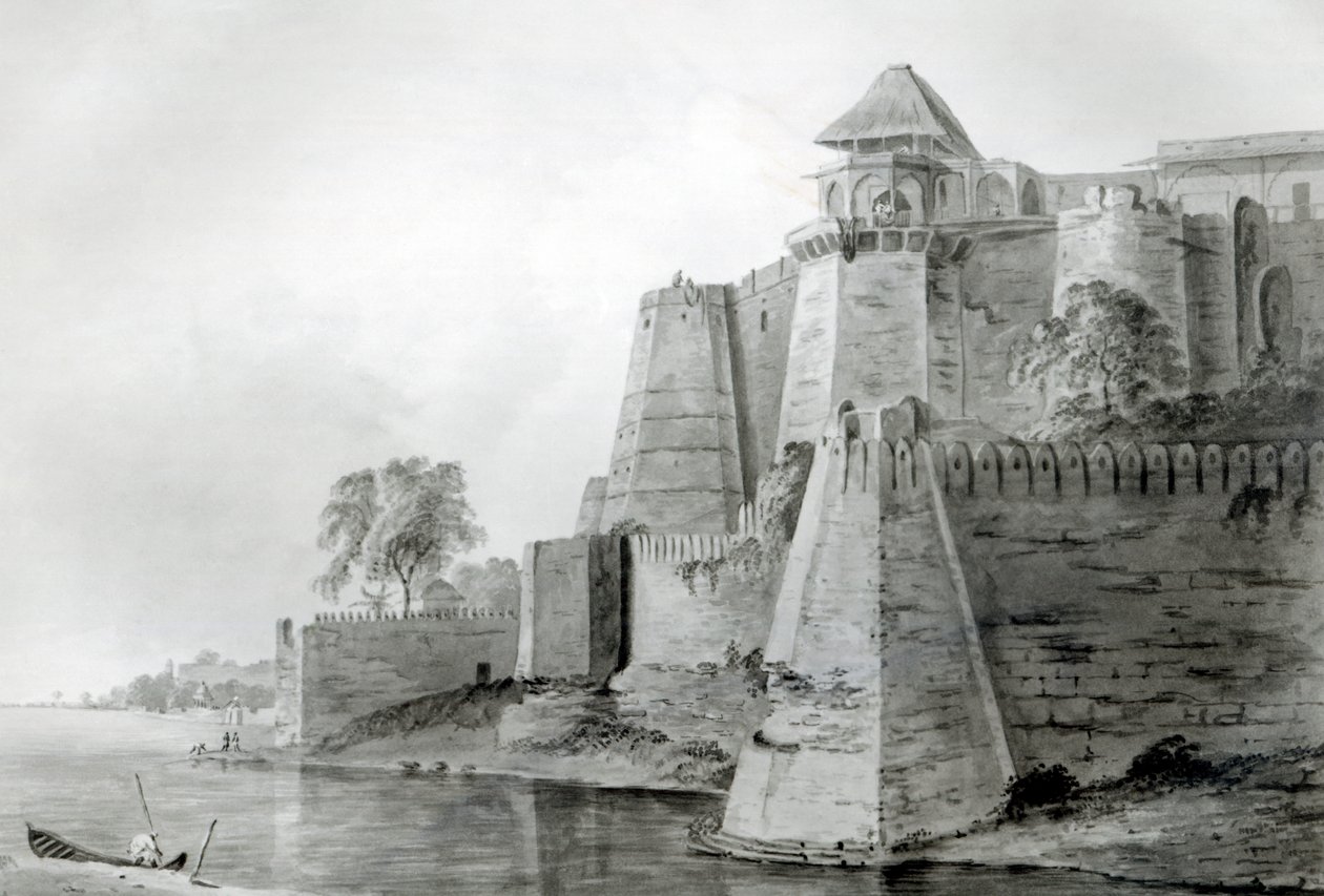 Fort ved Yamuna-floden, Indien (blyant og wc på papir) af William Orme