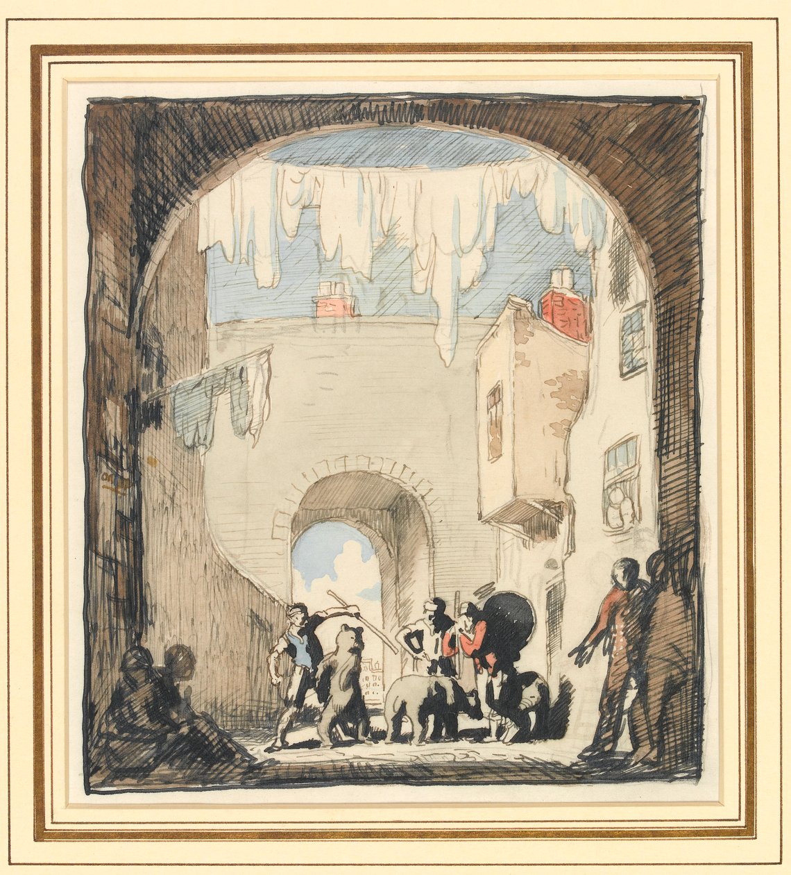 En gadescene (grafit, pen og indisk blæk og akvarelvaske på papir) af William Orpen