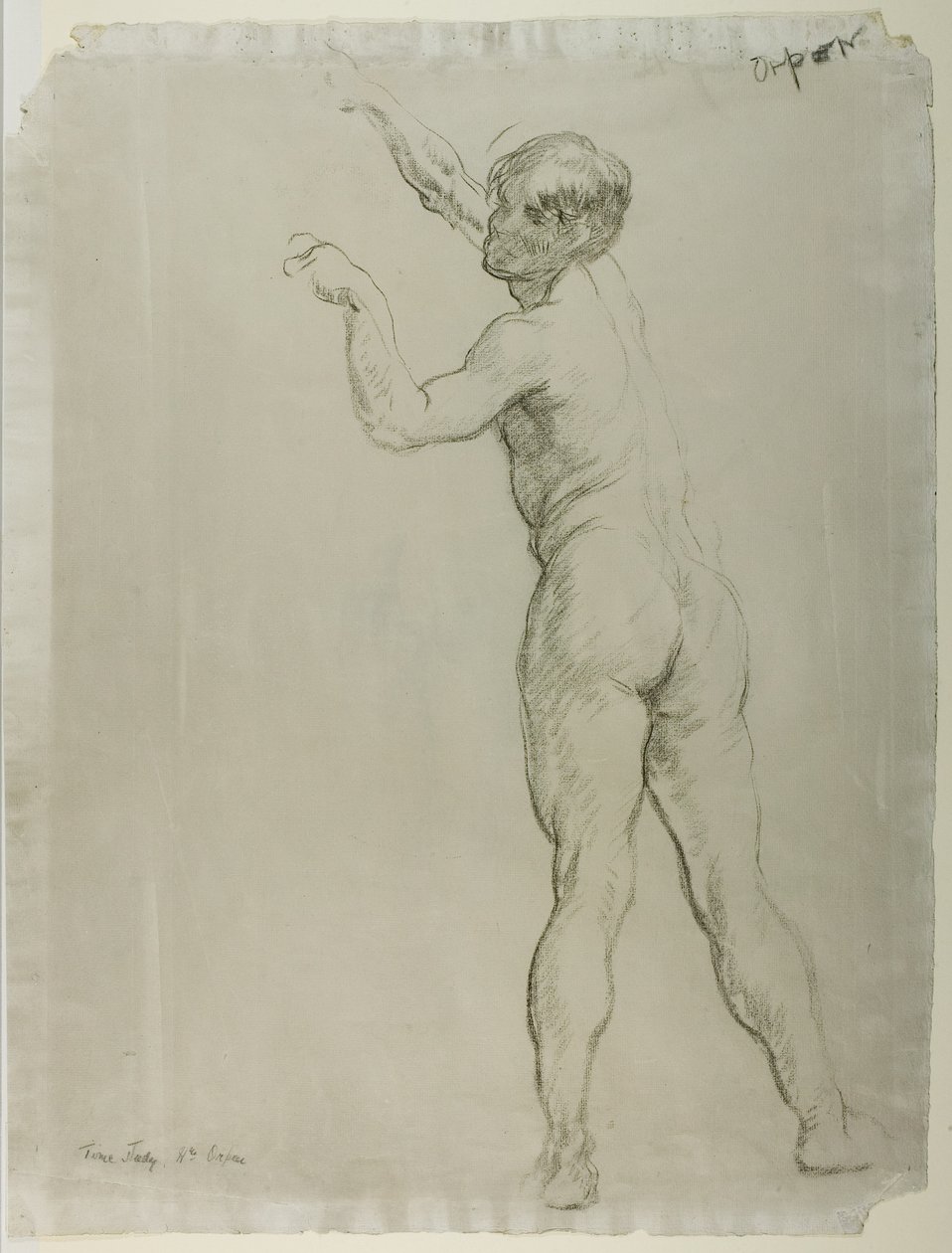 Mand nøgen stående (kridt på papir) af William Orpen