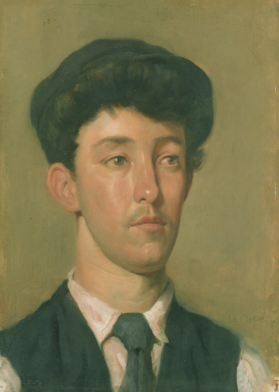 Portræt af en ung mand (olie på lærred på plade) af William Orpen