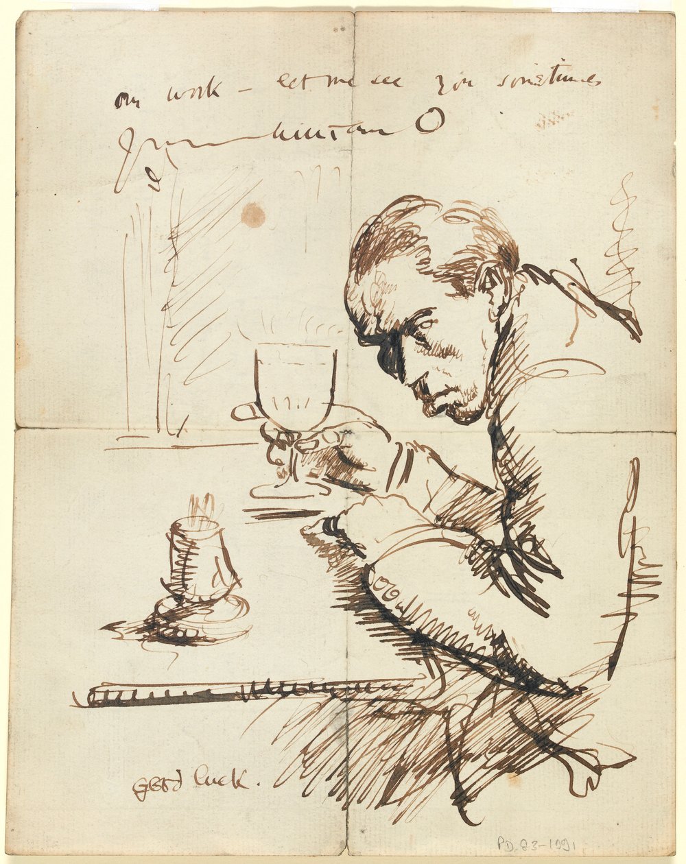 Selvportræt (pen og brunt blæk på papir) af William Orpen
