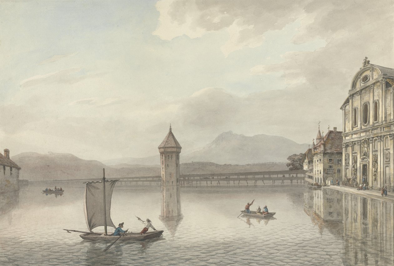 A View at Lucerne (pen og blæk med wc over grafit på papir) af William Pars