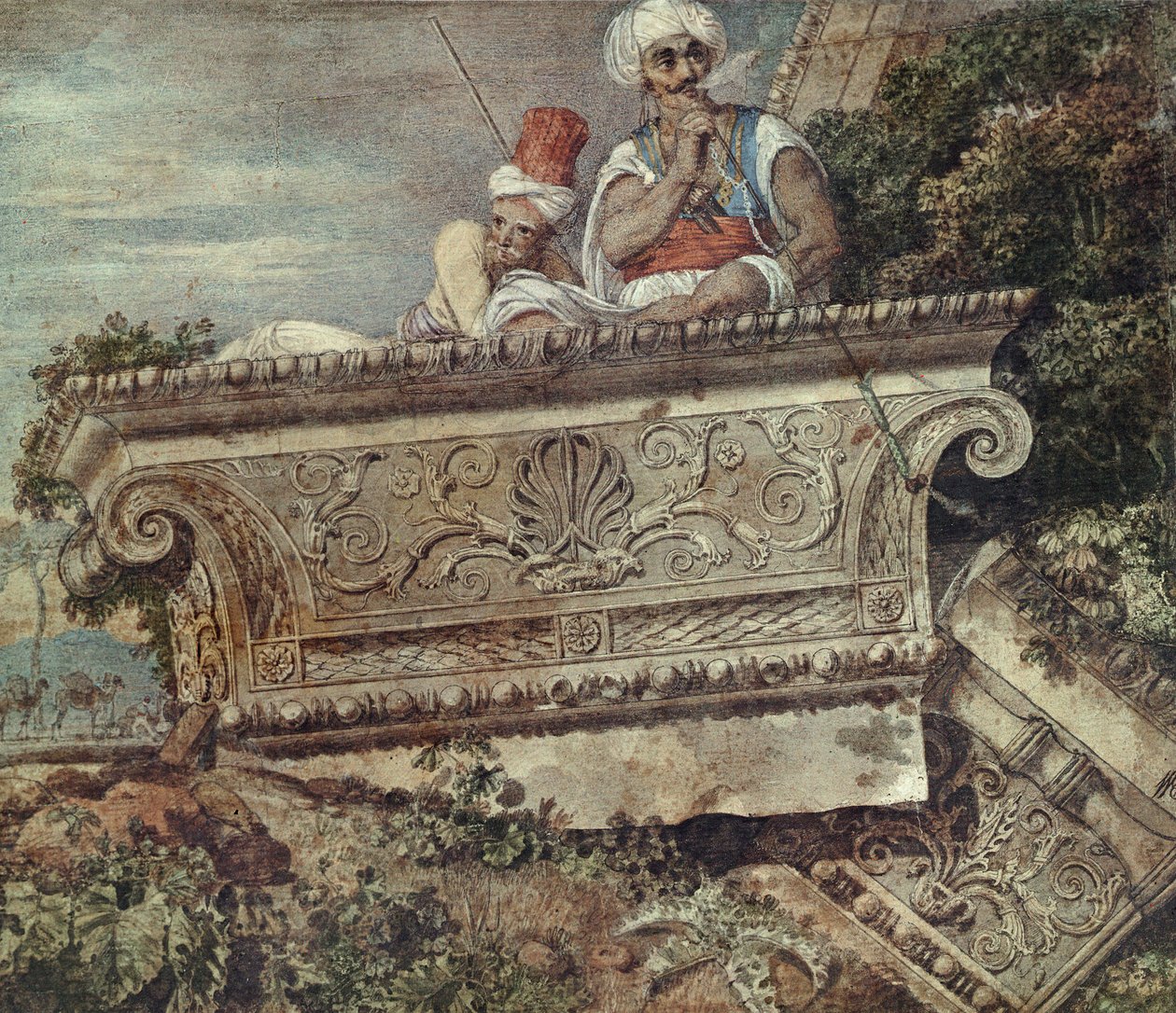 Ruinerne af Apollo Didymaeus-templet, 1765 (wc, kropsfarve, pen og blæk på papir) af William Pars