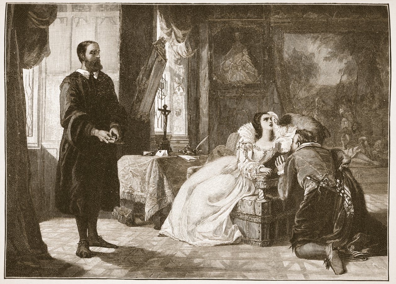 John Knox irettesætter Mary, Queen of Scots, illustration fra 