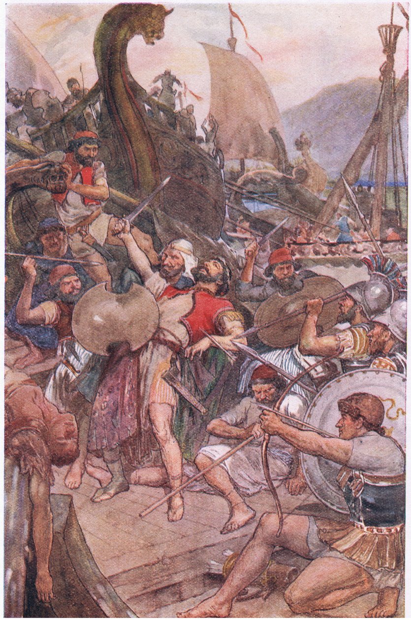 Den persiske admirals død i Salamis, fra Plutarch Lives udgivet af T C & E C Jack Ltd, 1920