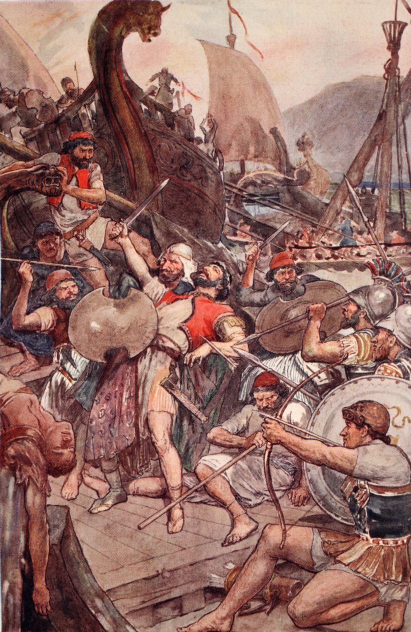 Den persiske admirals død i Salamis, illustration fra 