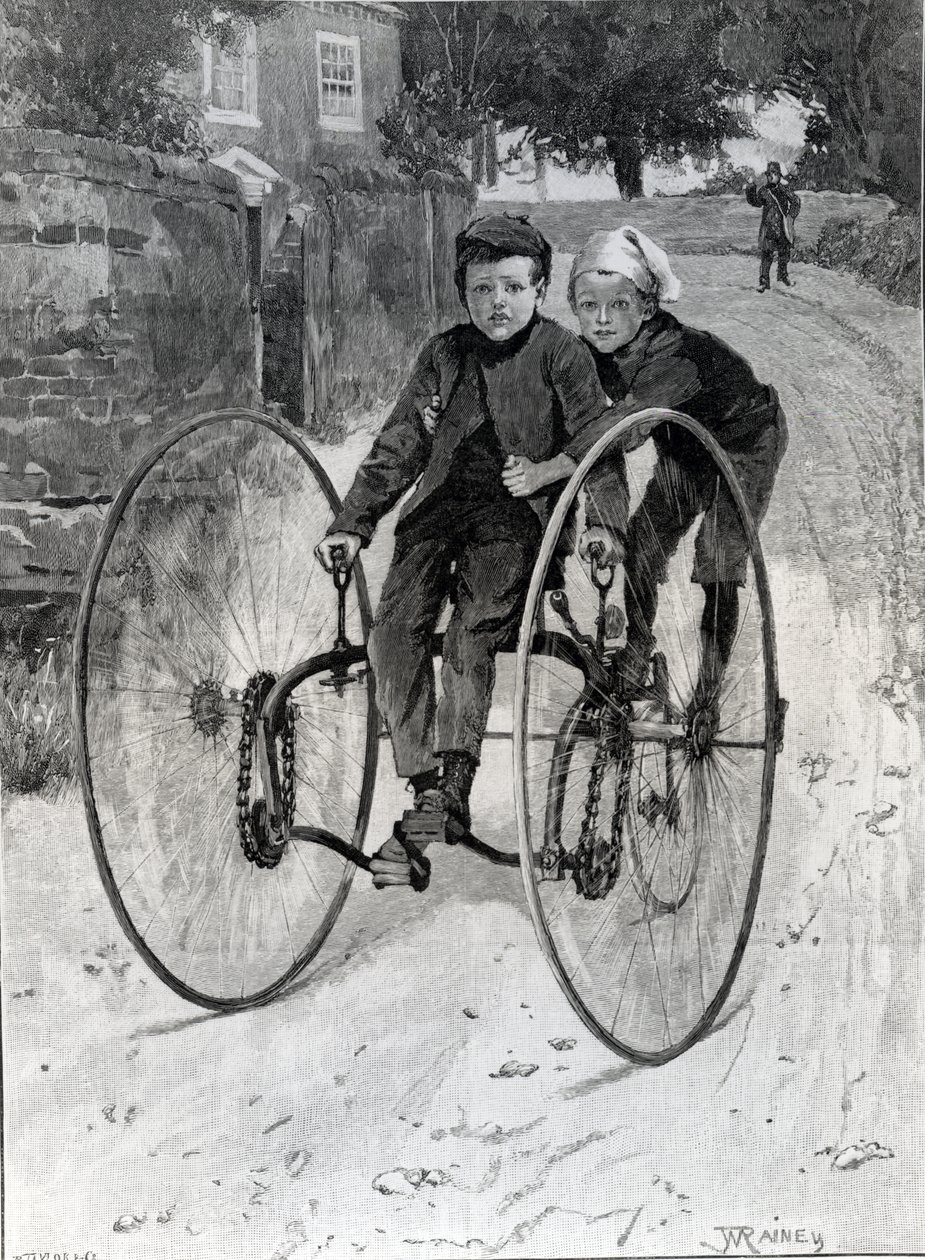 The Stolen Steed, Two Boys Riding a Tricycle, 1891 af William Rainey