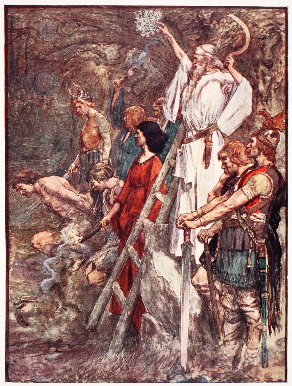 "There Under the Oak Trees they would Gather", illustration fra "The Story of France" af Mary Macgregor, 1920 af William Rainey