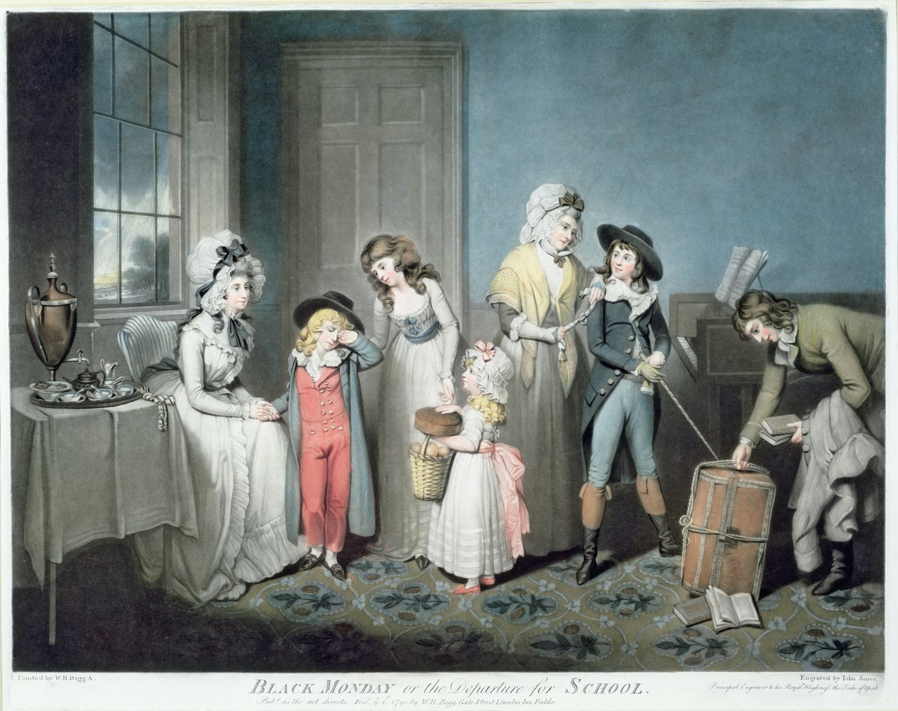 Black Monday, or The Departure for School, graveret af John Jones (ca. 1745-97), udgivet af W. Bigg, 1790 (mezzotint-stikning) (se også CHT 184962) af William Redmore Bigg