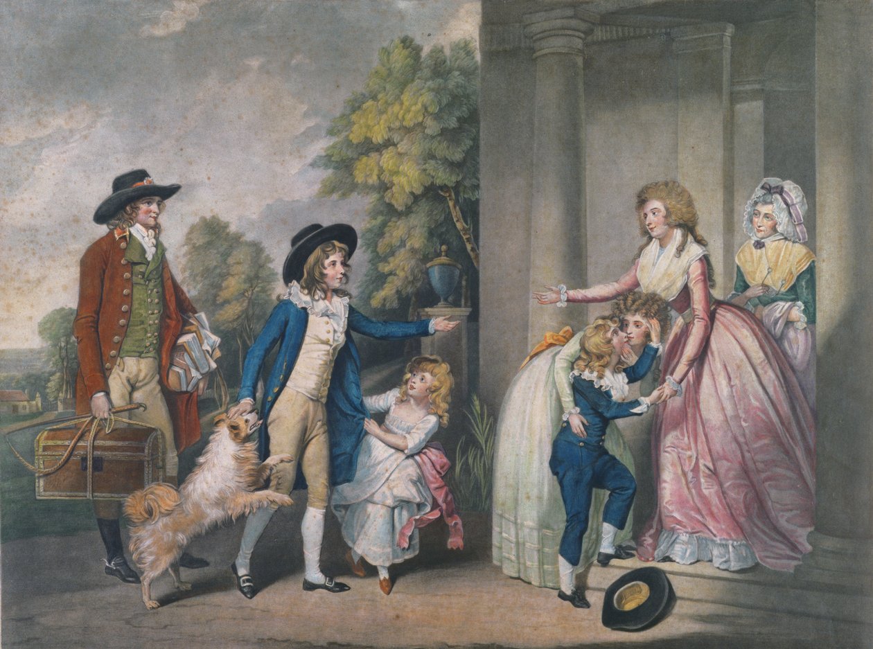 Dulce Domum eller The Return from School, graveret af John Jones (ca. 1745-97), 1790 (farvegravering) af William Redmore Bigg