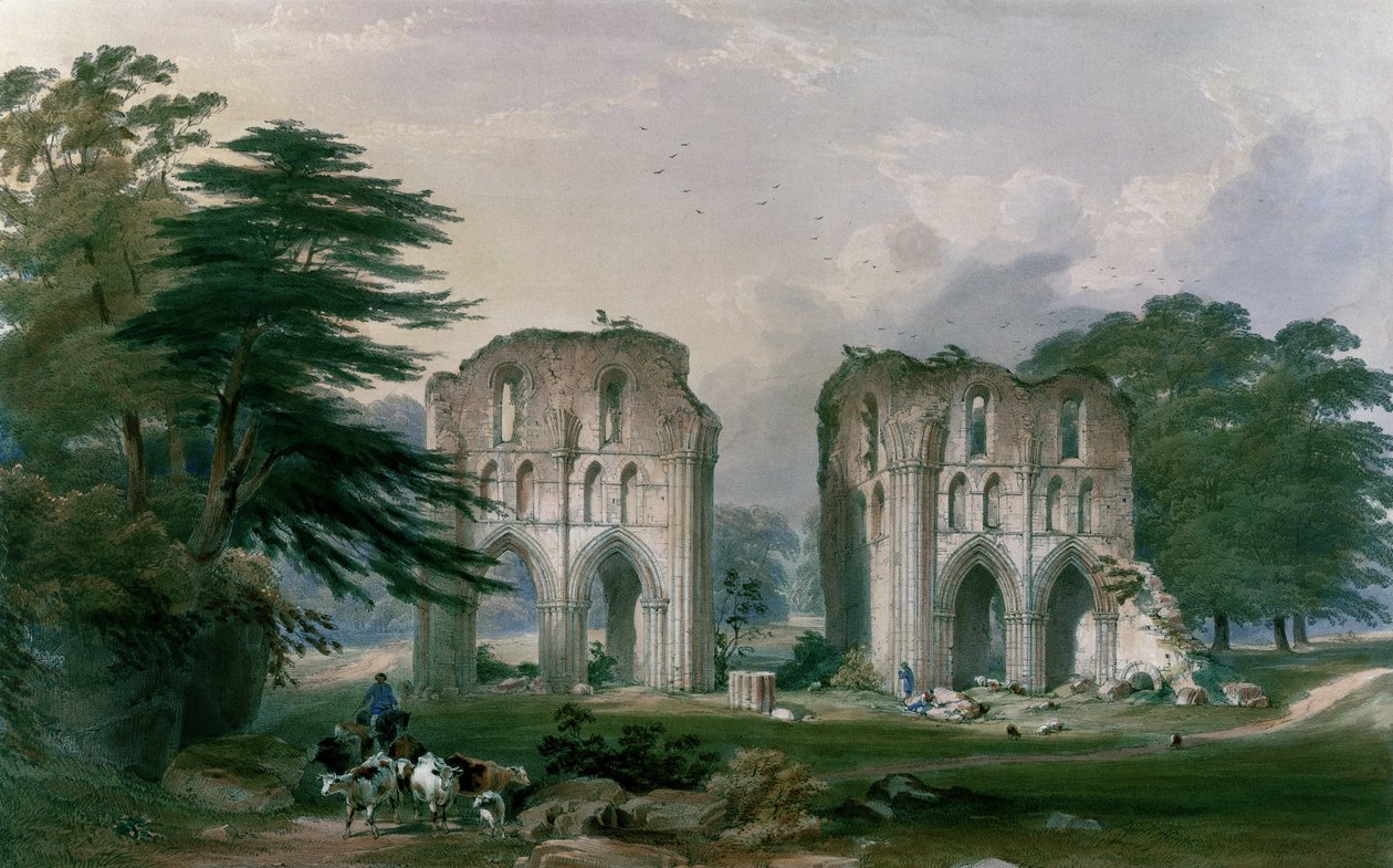 Roche Abbey, udsigt fra vest, fra 