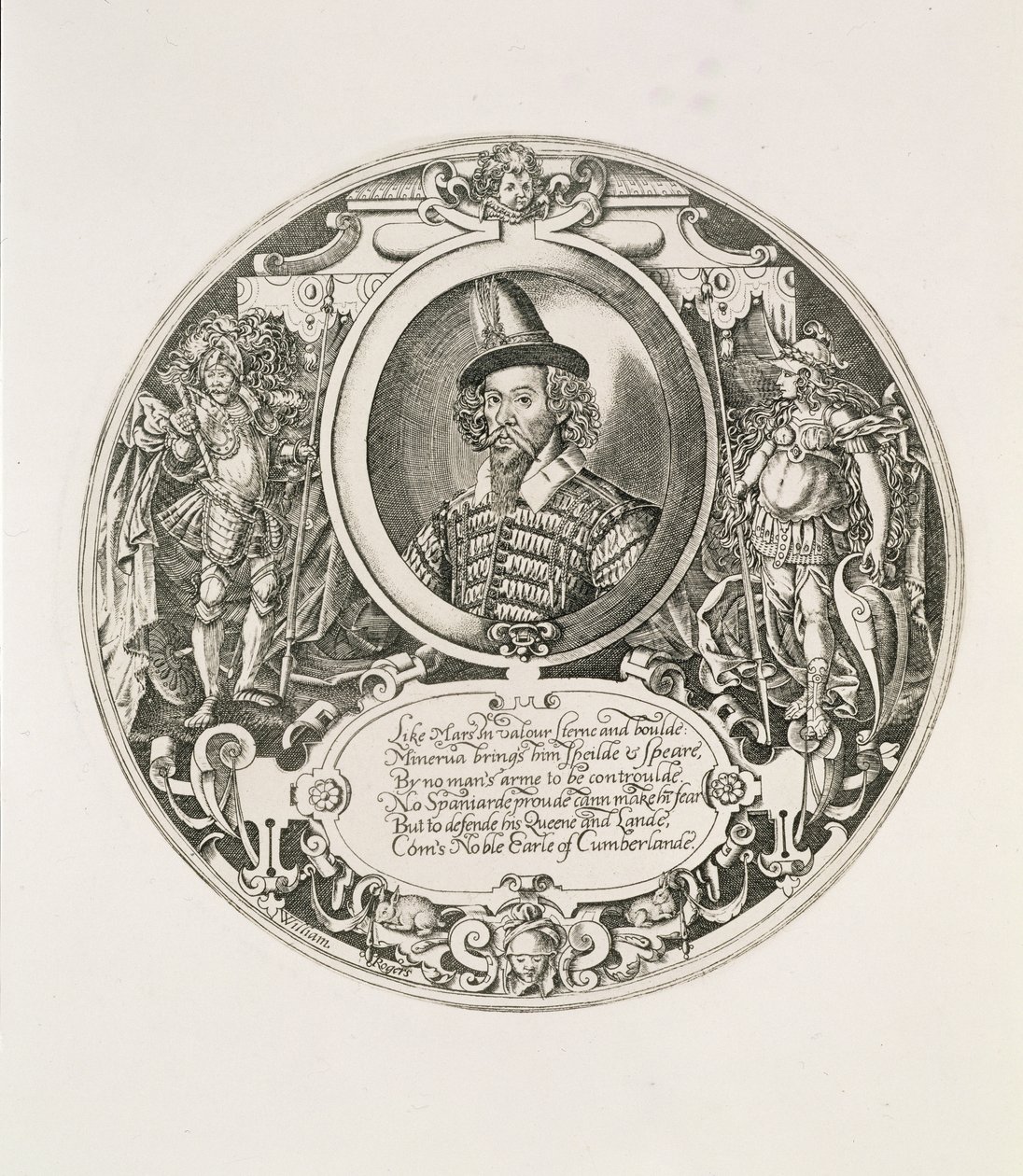 Portræt af George Clifford (1558-1605) 3. jarl af Cumberland, indgraveret af kunstneren, ca. 1590 af William Rogers