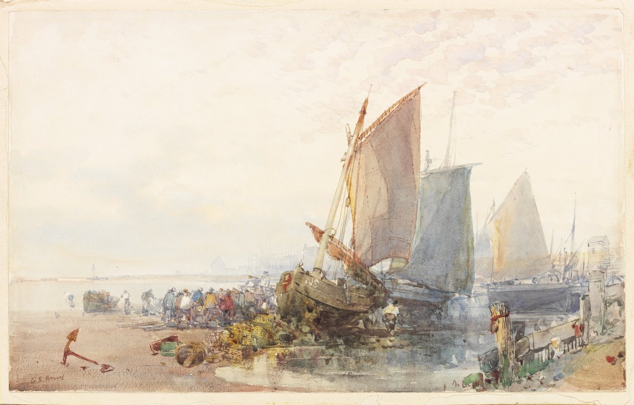 Fiskerbåde (akvarel på papir) af William Roxby Beverly