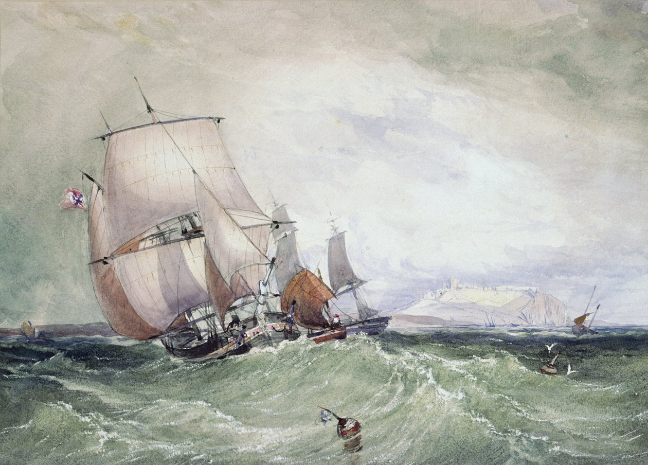Udsigt over Scarborough, med en Collier Brig af William Roxby Beverly