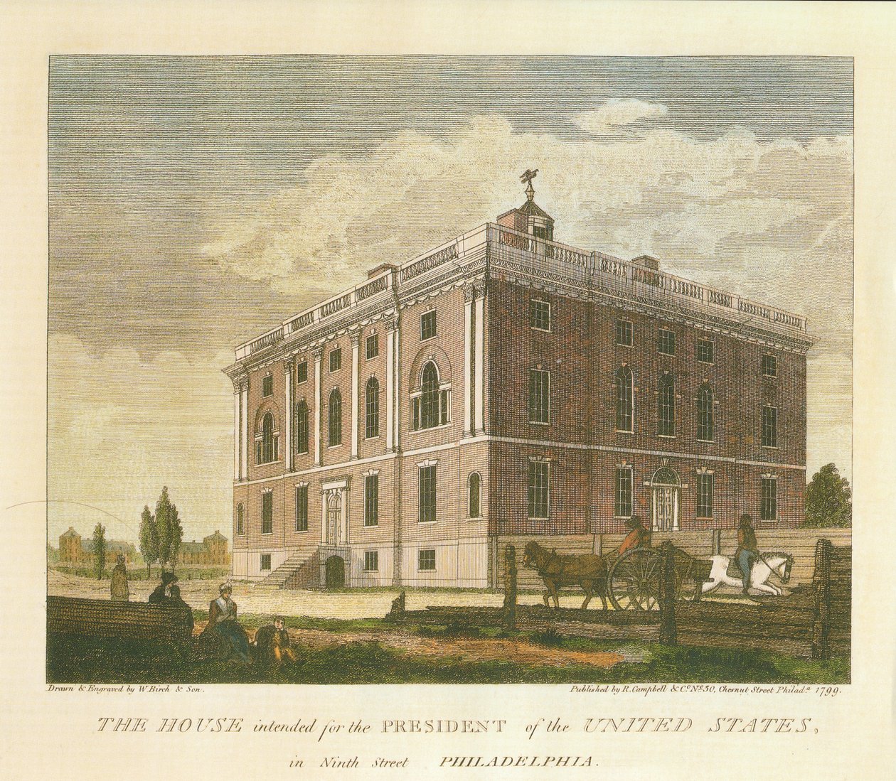 Huset beregnet til præsidenten i USA, i Ninth Street Philadelphia af William Russell Birch