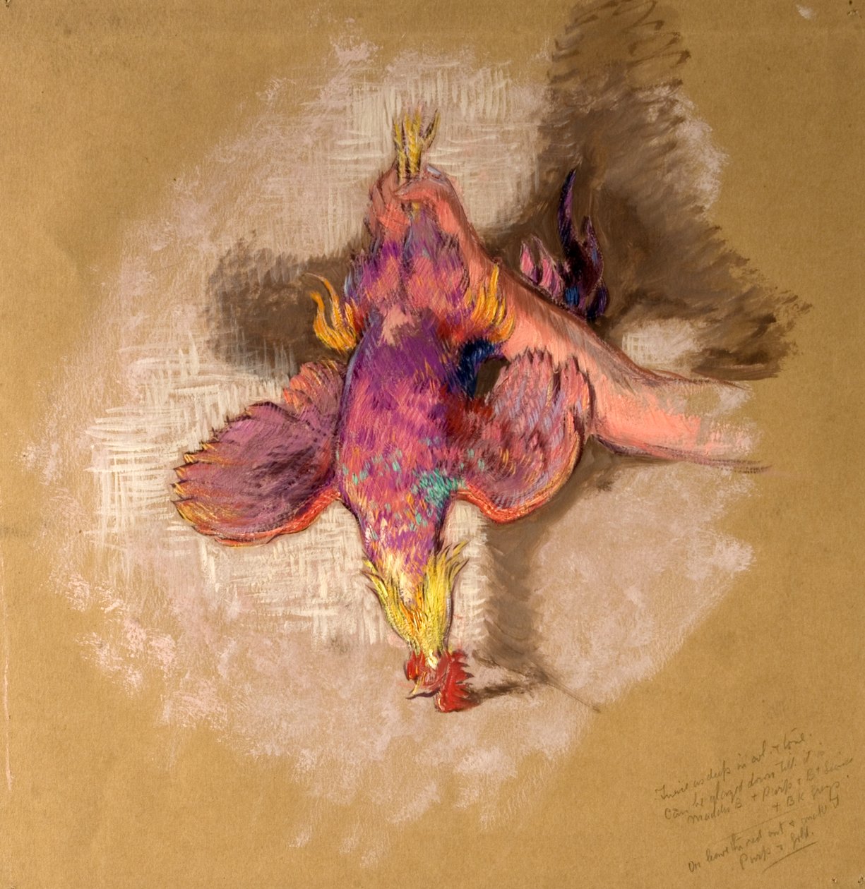 Studie af en arm og en hånd, der holder en høns ved benene for "Highland Raiders", ca. 1918 af William Shackleton