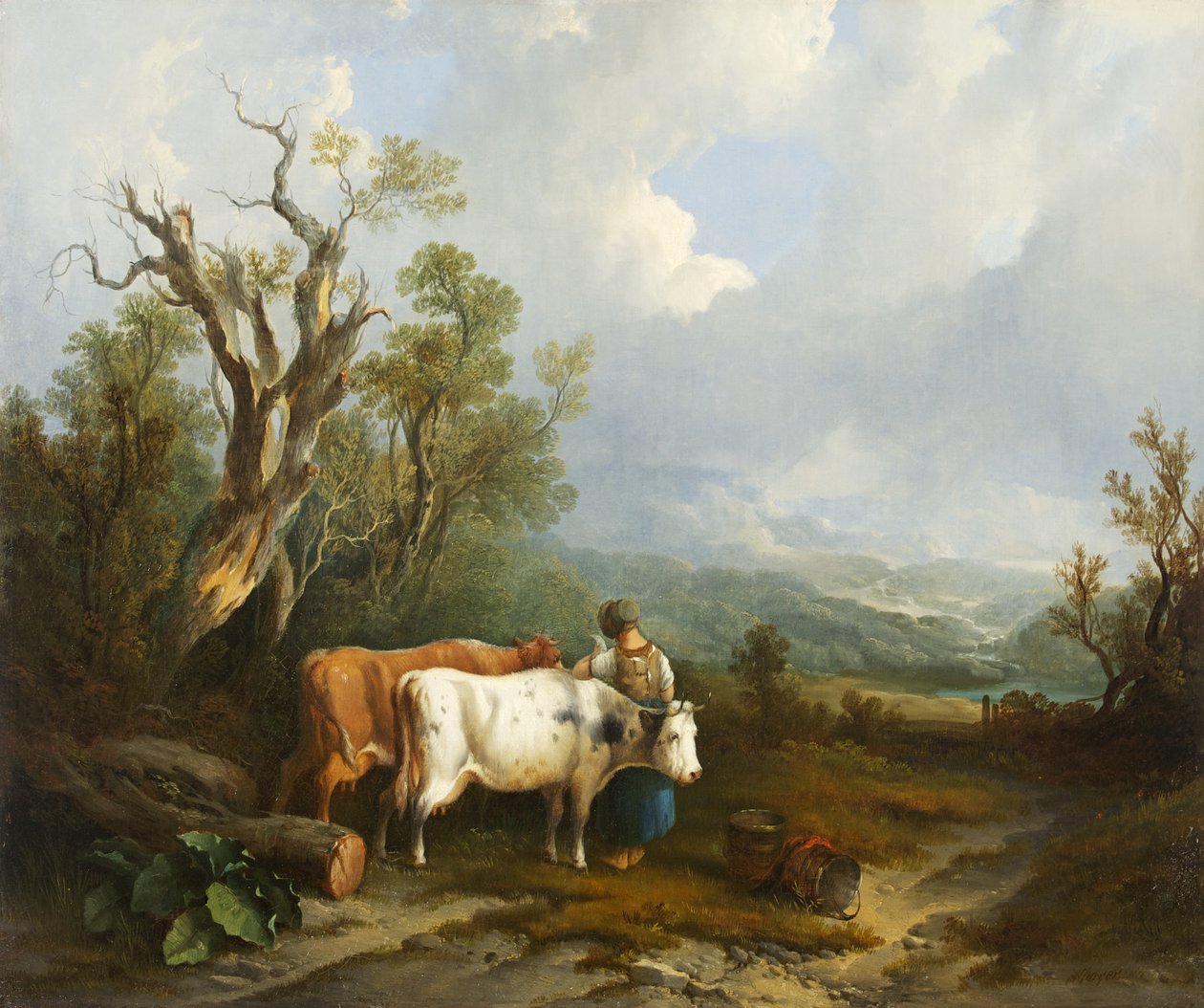 Landskab med kvæg og kvindefigur, 1842 af William Snr. Shayer