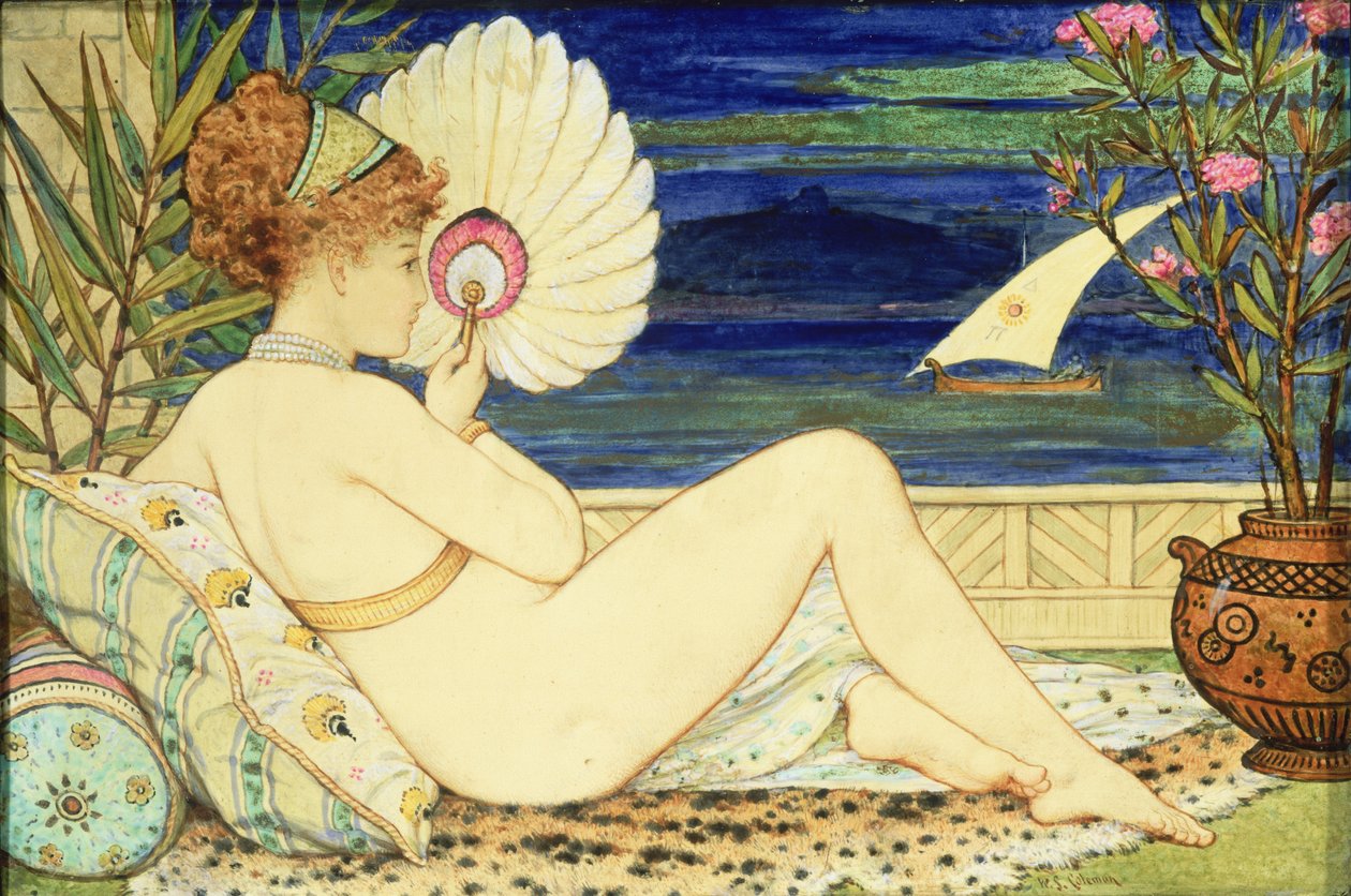 Woman with a Fan, Minton Art Pottery, ca. 1872 (malet flise) af William Stephen Coleman