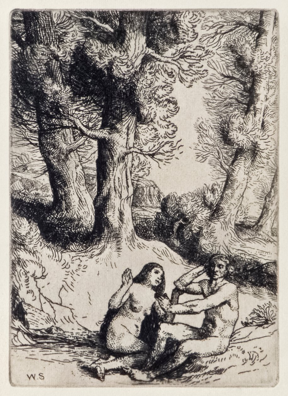 Adam Rejects the Condolement of Eva from Paradise Lost af John Milton (1608-1674), en serie på 12 illustrationer ætset af William Strang (1859-1921) af William Strang