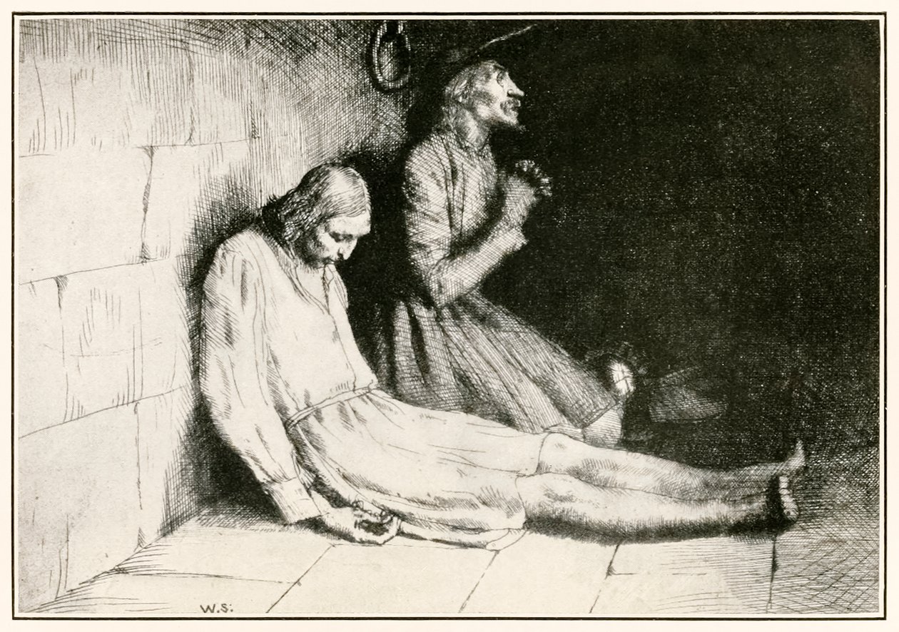 Christian and Hopeful in the Dungeon fra The Pilgrims Progress From This World, To That Who Is To Come af John Bunyan (1628-1688) illustration af William Strang (1859-1921) Fængslet i tvivl C af William Strang