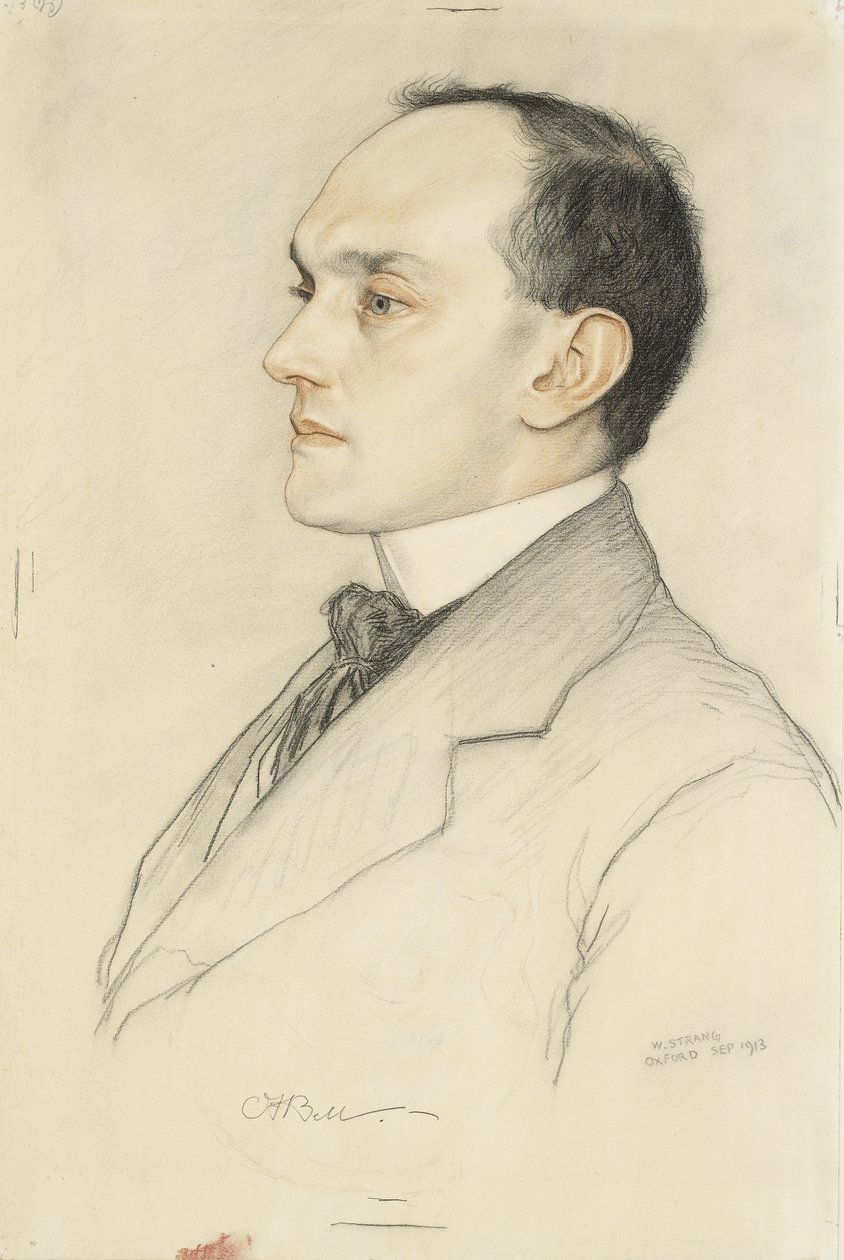 Portræt af Charles Francis Bell, 1913 (farvede farveblyanter på et bleg okkerpræparat) af William Strang