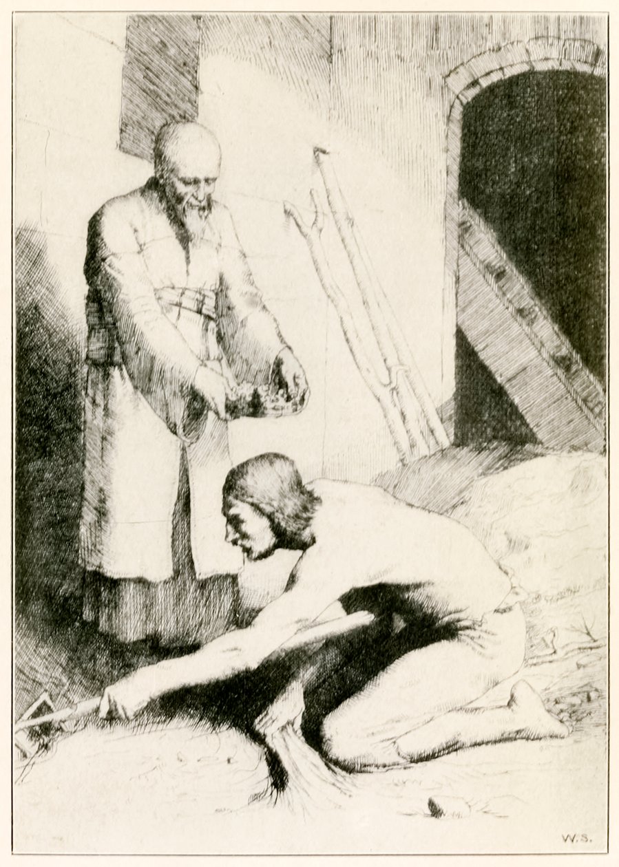 The Man with the Muckrake fra The Pilgrims Progress From This World, To That What Is To Come af John Bunyan (1628-1688) illustration af William Strang (1859-1921) I Tolkehuset manden c af William Strang