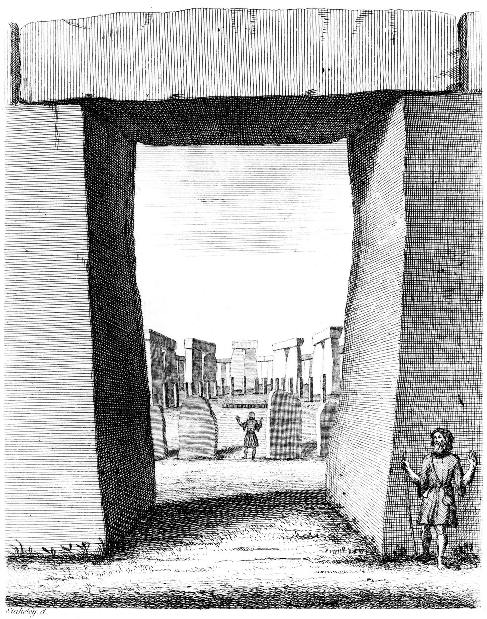 Udsigt gennem Stonehenge trilithon, 1740 af William Stukeley