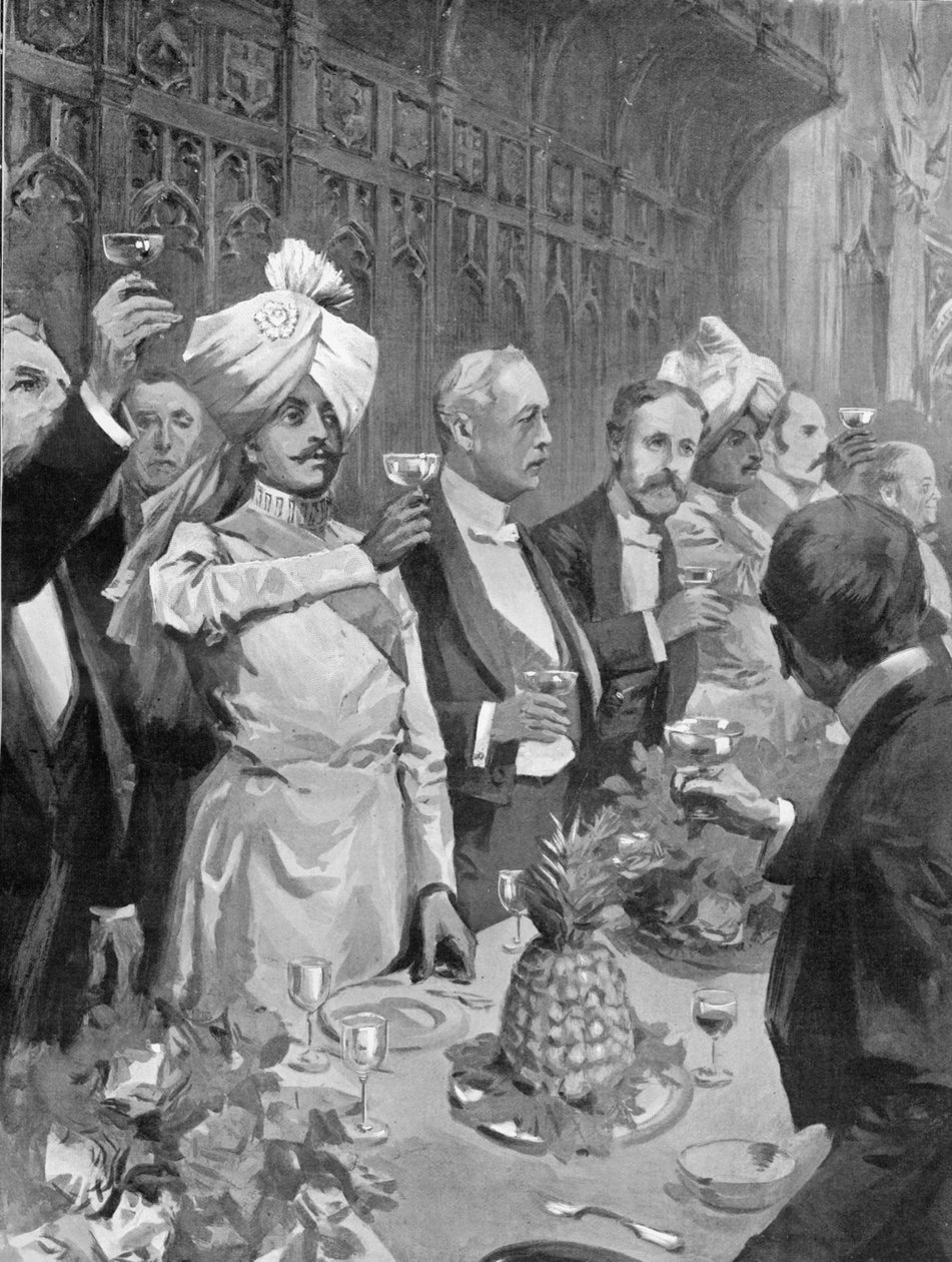 Empire Coronation Banquet på Guildhall, illustration fra "The Graphic" den 19. juli 1902 af William T. Maud