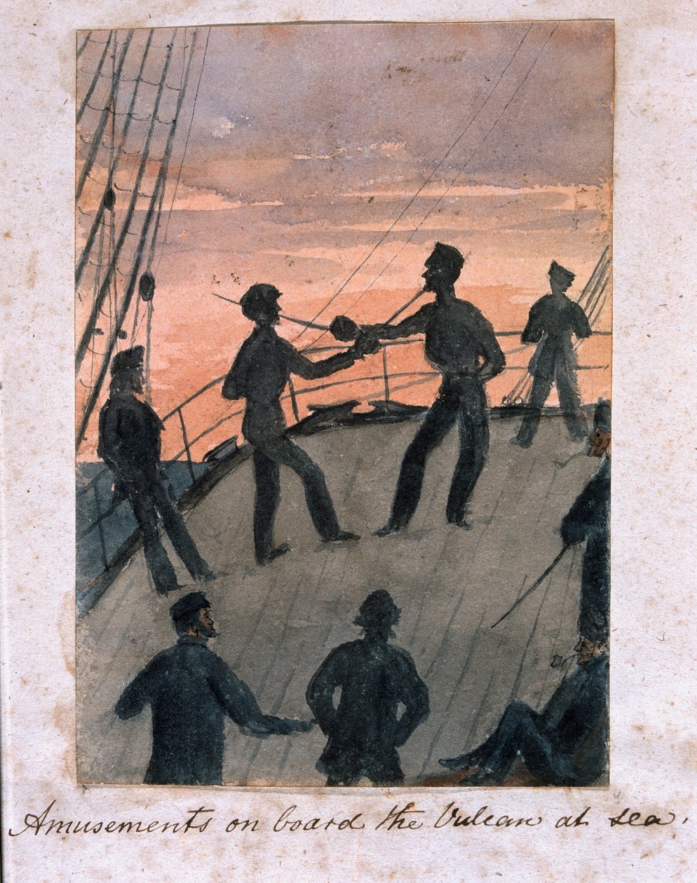 Underholdning om bord på Vulcan til søs, ca.1854 (wc på papir) af William Thomas Markham