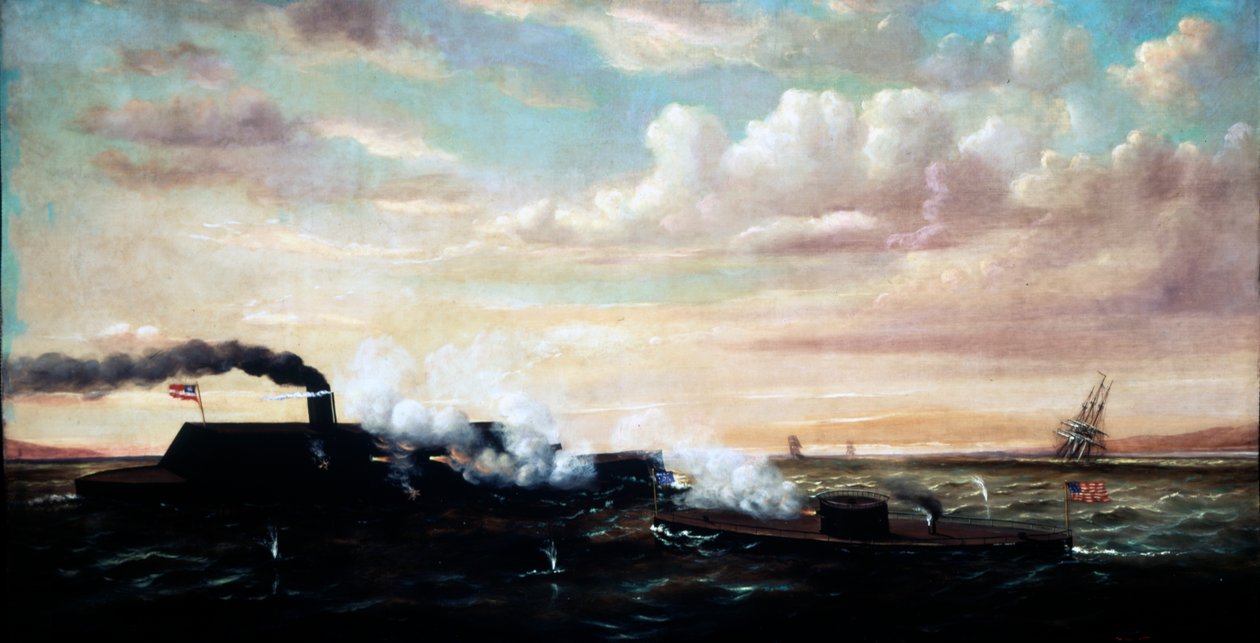 Battle of the Ironclads Monitor og Merrimac, 9. marts 1862, 1877 af William Torgerson