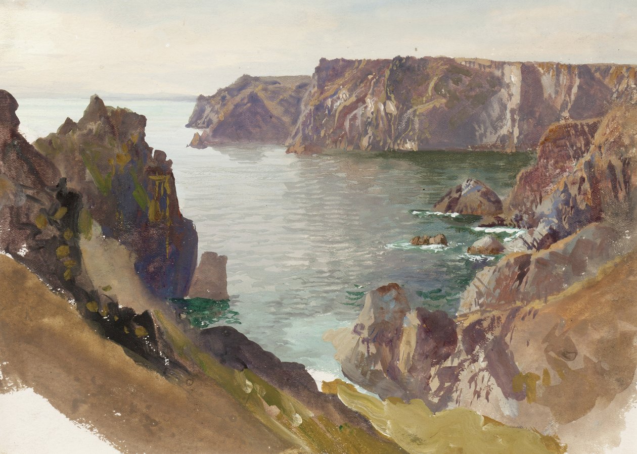 Coastline, Cornwall, ca. 1877-80 (wc & gouache på råhvidt vævet papir) af William Trost Richards