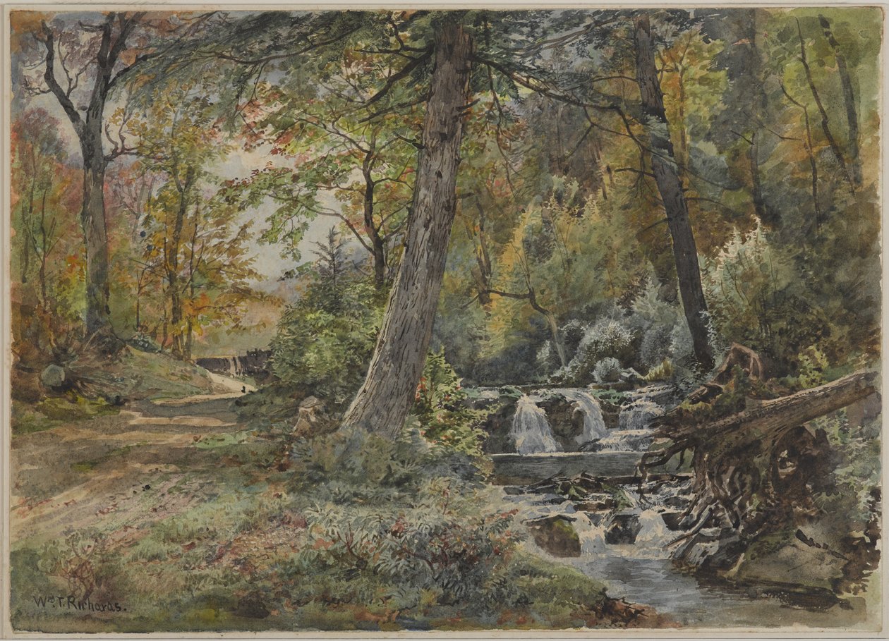 Landskab med vandløb og vej, Chester County, ca. 1886 (wc over grafit på offwhite, moderat tykt, moderat tekstureret papir) af William Trost Richards