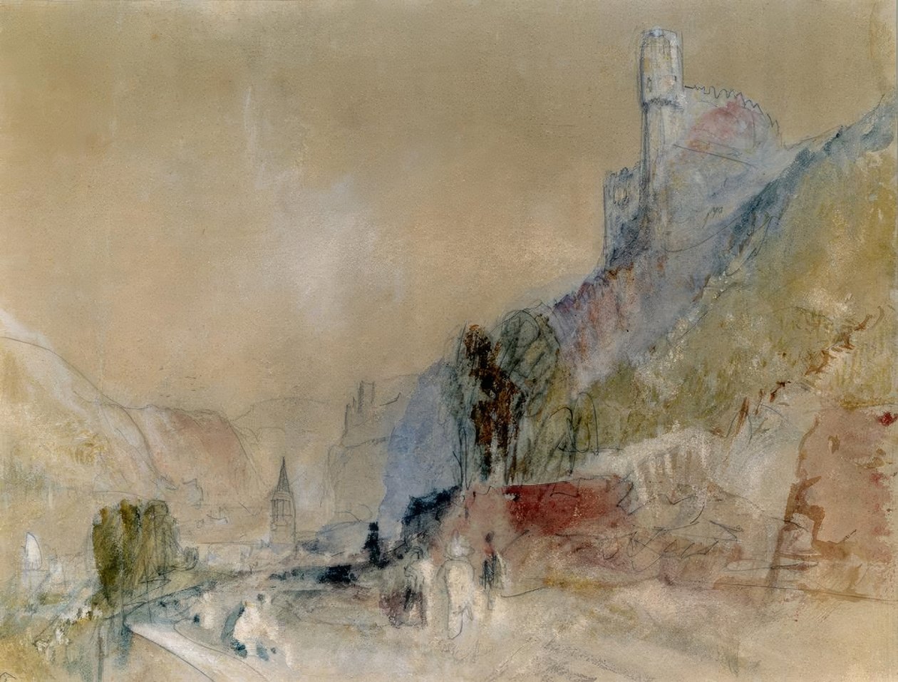 Clemens-kapellet med Rheinstein-slottet og Reichenstei-slottet af Joseph Mallord William Turner