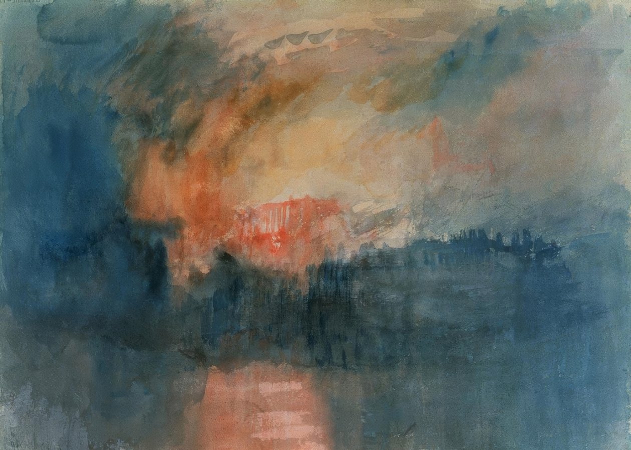 BRAND AF PARLAMENTETS HUSE DEN 16.10.1834 - 1835 - O / L - 23.3X32.5 - ENGELSK ROMANTIK. Künstler: JOSEPH MALLORD WILLIAM TURNER. Lage: TATE GALLERY, ENGLAND af Joseph Mallord William Turner