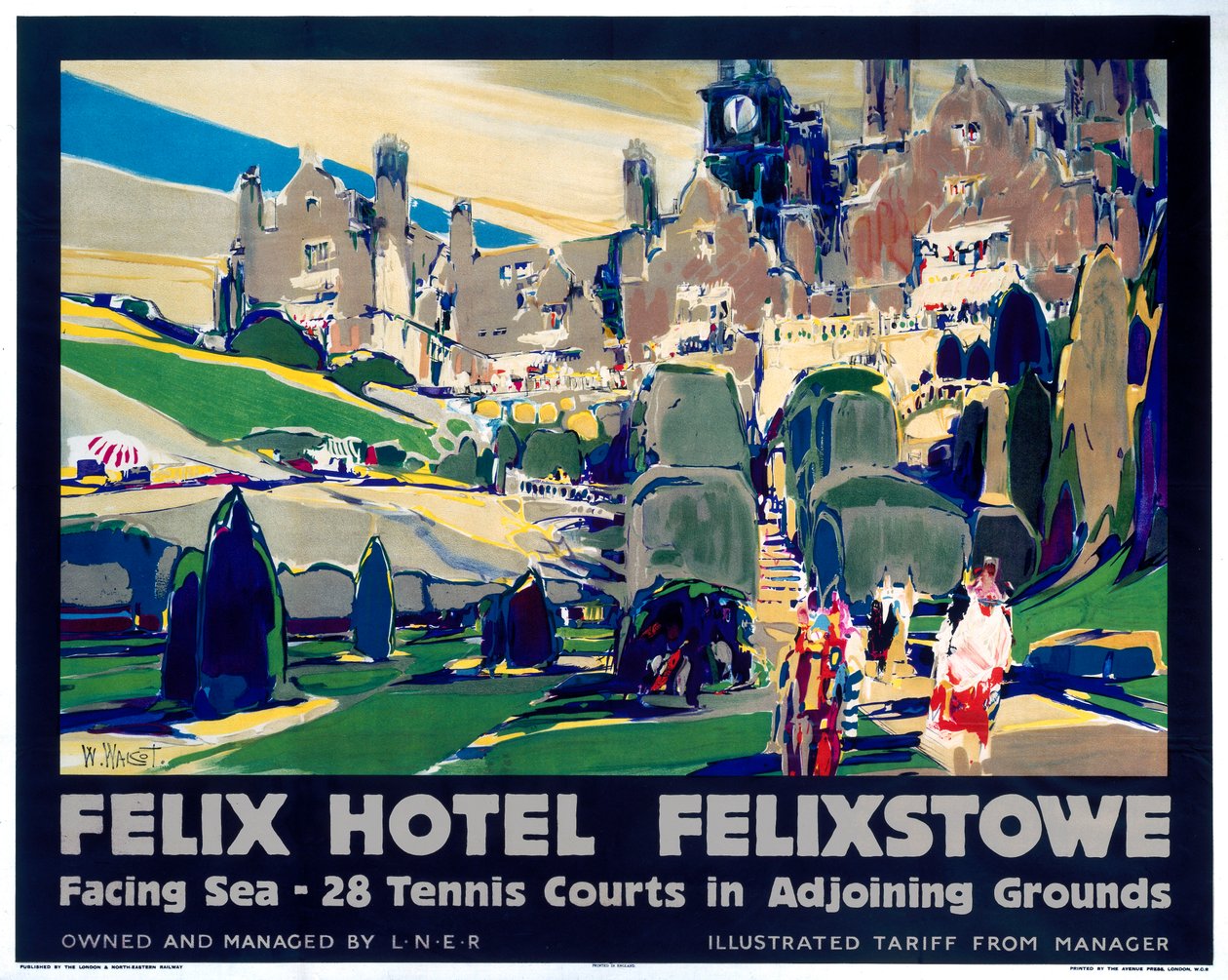 Felix Hotel, Felixstowe, plakat, der reklamerer for London og North Eastern Railway, 1928 af William Walcot