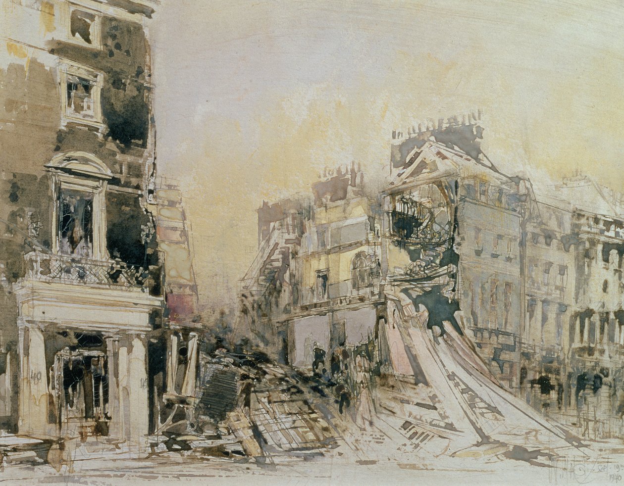 The Blitzed Arts Club, 19. september 1940 (radering på papir) af William Walcot
