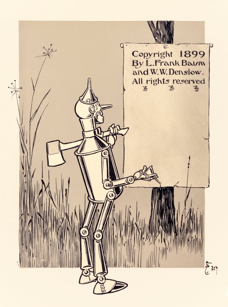 Copyright side fra "Den vidunderlige troldmand fra Oz" af L. Frank Baum af William Wallace Denslow