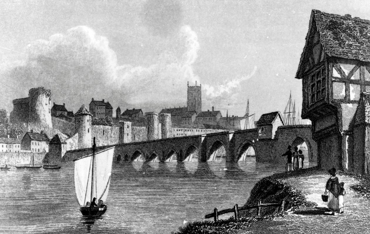 Slot og By Limerick, graveret af E. Finden, 1829 af William Westall