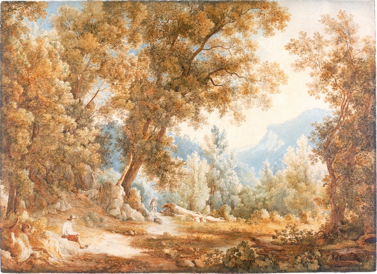 Landskab med figurer (kropsfarve) af William Westall