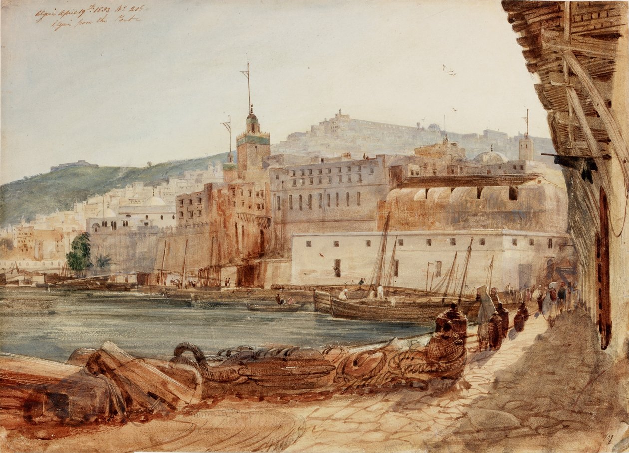 Algier fra havnen (blyant og akvarel på papir) af William Wyld
