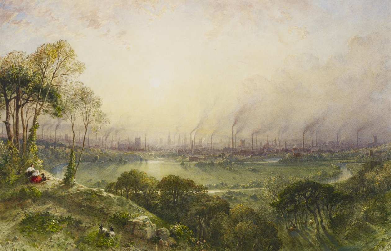 Manchester fra Kersal Moor, med rustikke figurer og geder af William Wyld