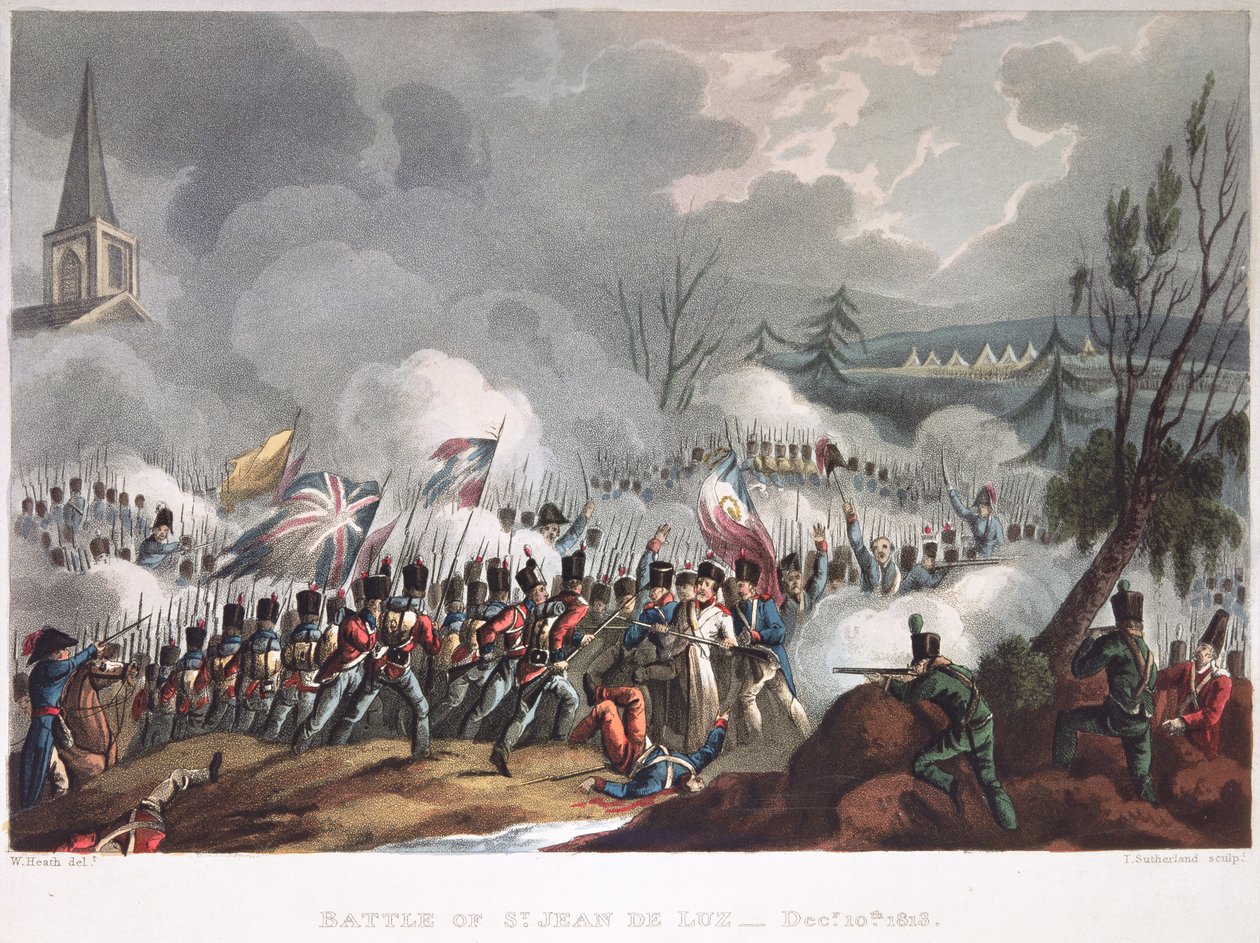 Slaget ved St. Jean de Luz, 10. december, 1813, indgraveret af Thomas Sutherland (f.c.1785) af William after Heath