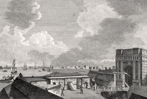 En udsigt over Calcutta taget fra Fort William, indgraveret af J. Eastgate af William after Hodges