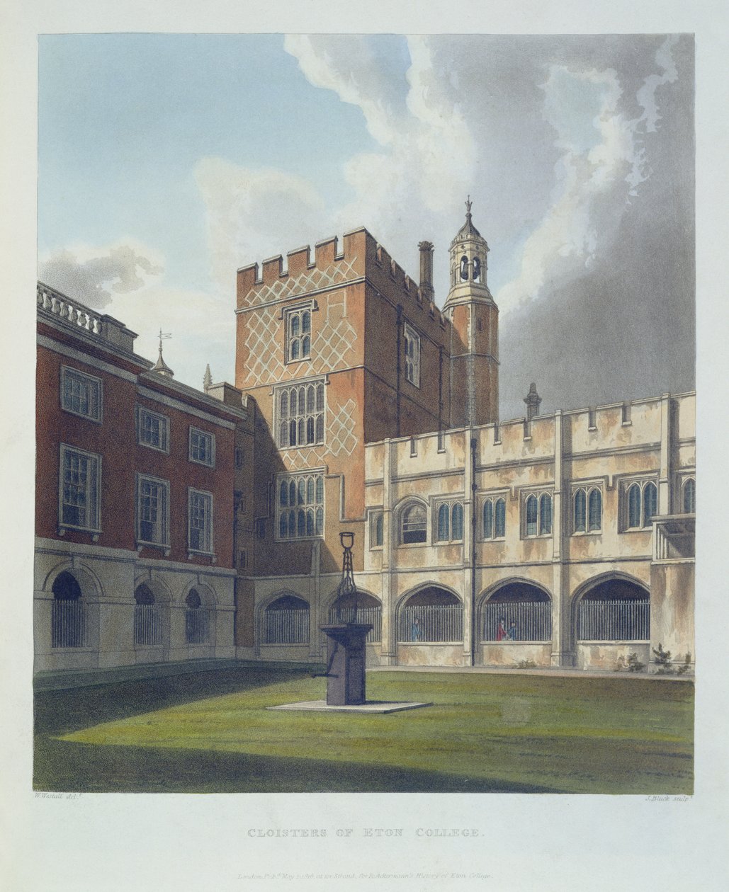 Cloisters of Eton College, fra History of Eton College, en del af History of the Colleges, indgraveret af J. Bluck (fl.1791-1831) pub. af R. Ackermann, 1816 (akvatint) af William after Westall