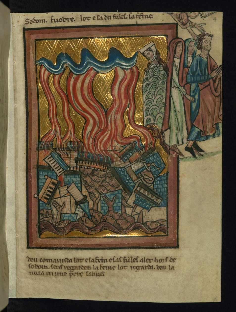 Lot og hans familie flygter fra Sodoma (1 Mos 19: 15-26) af William de Brailes  
