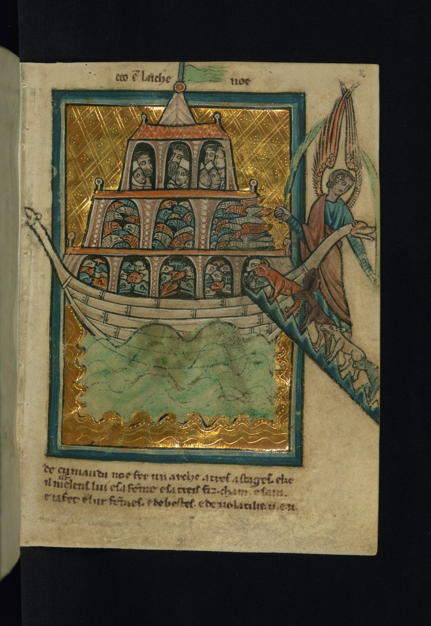 Dyrene kommer ind i Noas ark (1 Mos 6: 13-7: 16) af William de Brailes  