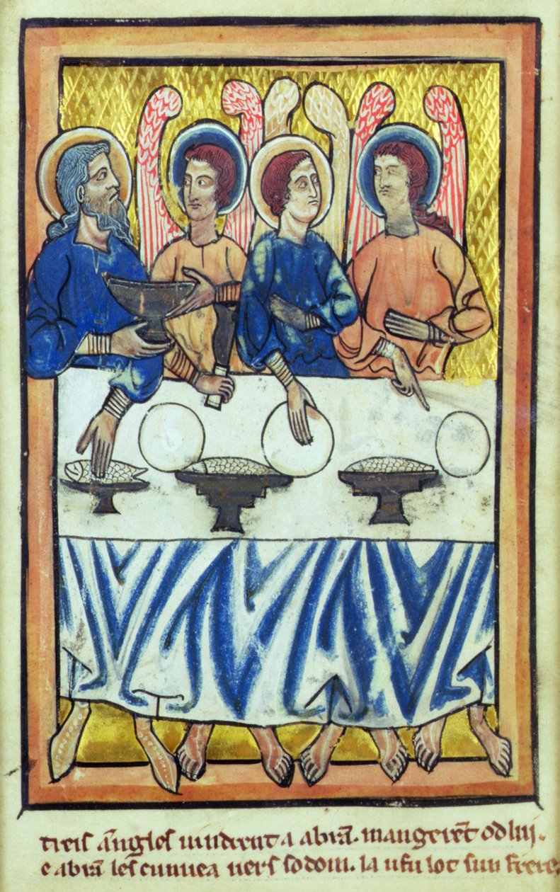 Abraham og de tre engle, fra en bog med bibelbilleder, ca. 1250 af William de Brailes  