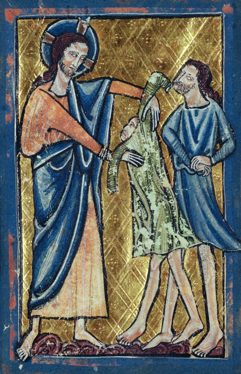 Gud klæder Adam og Eva på, fra en bog med bibelske billeder, ca. 1250 af William de Brailes  