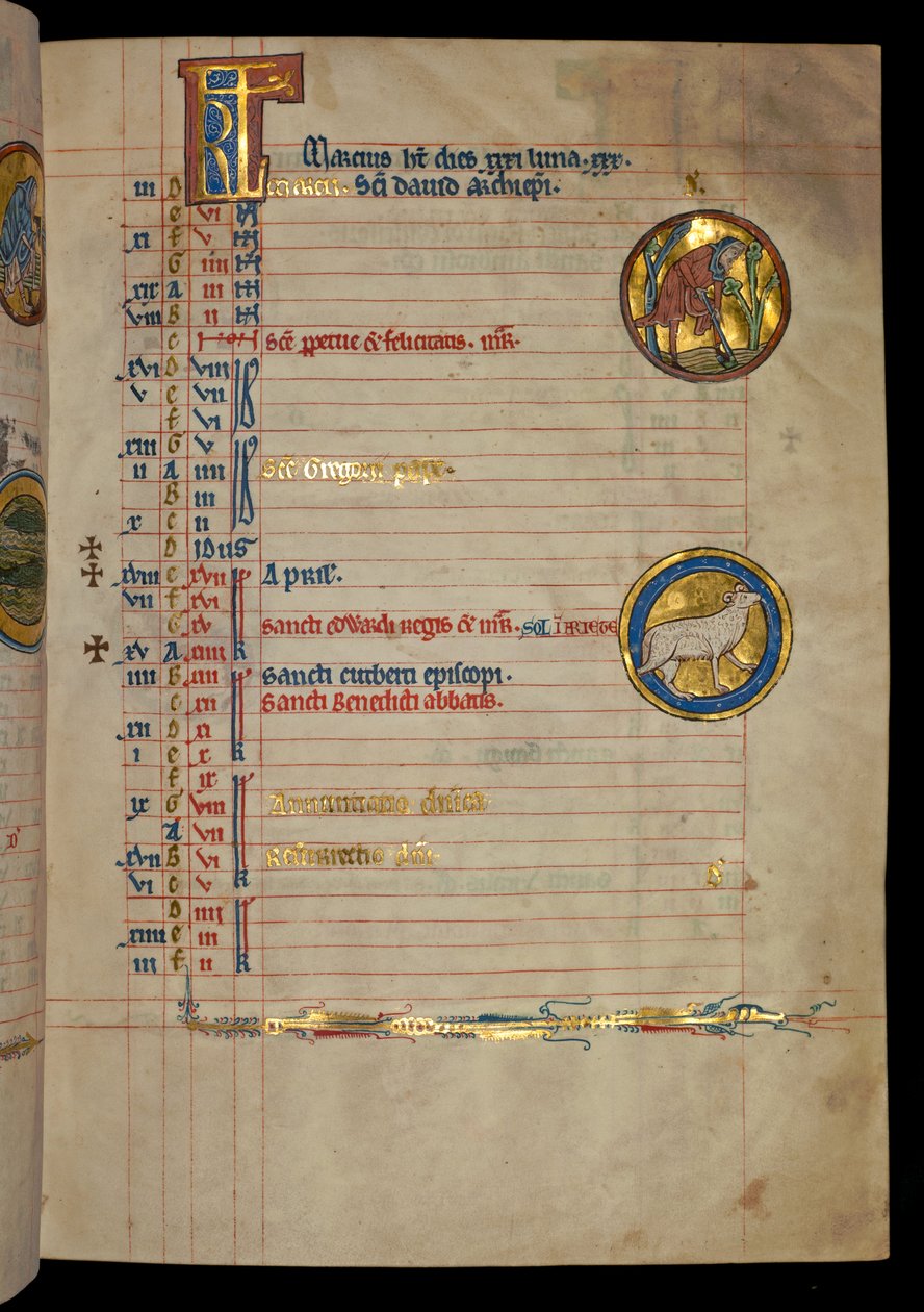 Ms 322 f.2r, marts, en mand, der graver, illustration fra 