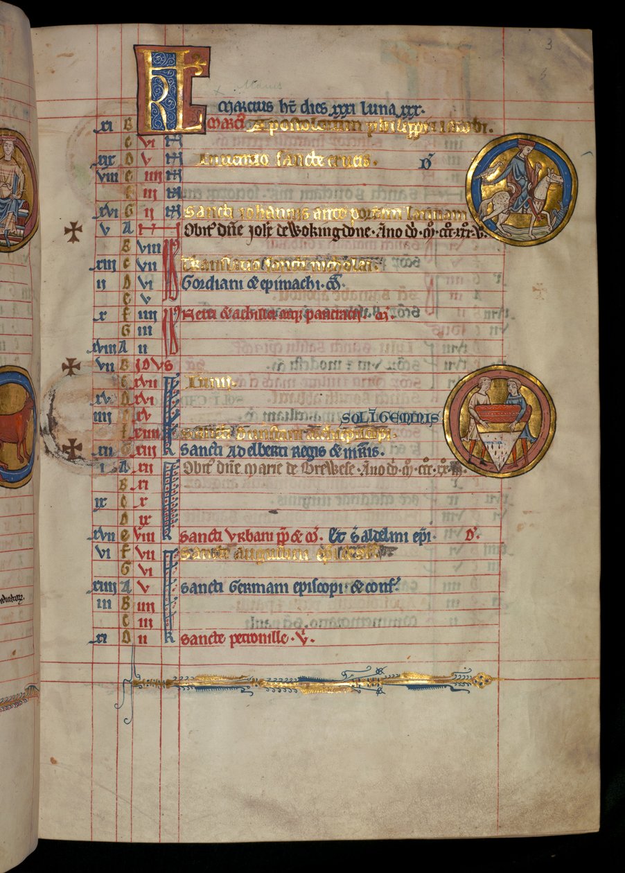 Ms 322 f.3r, May, en mand falkoner, illustration fra 
